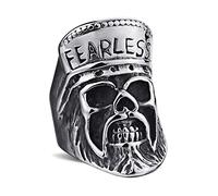 RZRPYFMM Stainless Steel Skull Ghost Head Ring Fearless General Head Ring Personality Retro Pirate Jewelry,Silver,13
