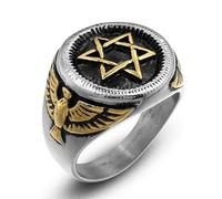 RZRPYFMM Star of David Signet Ring, European And American Vintage Stainless Steel Star of David Flying Eagle Ring,Gold,13