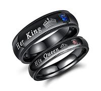 RZRPYFMM Two-Piece Couple Ring His Queen Her King Rhinestone Inlaid Crown Stainless Steel Wedding Ring Men's And Women's Titanium Ring Set Romantic Jewelry,Black,13