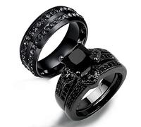 RZRPYFMM Two Piece Couple Zircon Ring Wedding Ring 2 Piece Diamond Simple Fashion Personalized Ring Bride And Groom Set Jewelry,Black,10