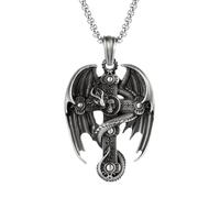RZRPYFMM Viking Celtic Dragon Pure Pewter Pendant, Men's Gothic Vintage Cross Necklace,Silver,Pendant + Chain 70cm