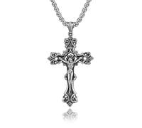 RZRPYFMM Viking Cross Titanium Steel Necklace Men's Cross Pendant Baptism Christian Jewelry Antique Jesus Necklace,Silver,3mm*600mm