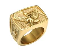 RZRPYFMM Viking Eagle Ring, Men's Stainless Steel American Flag Bald Eagle Ring, Patriot Eagle Square Signet Ring,Gold,11