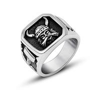 RZRPYFMM Viking Odin Head Ring European And American Personality Stainless Steel Thor Hammer Amulet Ring Hip Hop Rock Pirate Ring,Silver,11