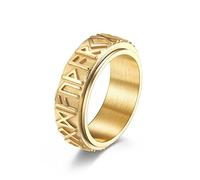 RZRPYFMM Viking Rune Stainless Steel Rotating Ring Nordic Symbols Pagan Celtic Wedding Ring Scandinavian Men's And Women's Jewelry,Gold,9