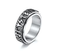 RZRPYFMM Viking Rune Stainless Steel Rotating Ring Nordic Symbols Pagan Celtic Wedding Ring Scandinavian Men's And Women's Jewelry,Silver,7