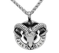 RZRPYFMM Viking Sheep Head Skull Pendant Necklace Nordic Rune Triangle Symbol Pendant Stainless Steel Satan Worship Ram Constellation Pendant Necklace,Silver,60