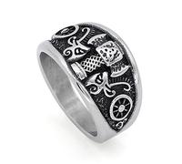 RZRPYFMM Viking Stainless Steel Dragon Luna Pattern Rune Ring Nordic Odin Axe Sign Symbol Ring Trinity Symbol Jewelry Gift,Silver,13