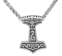 RZRPYFMM Viking Thor's Hammer Pendant Necklace Sheep Head Rune Pattern Pendant Men And Women 316L Stainless Steel Nordic Scandinavian Jewelry,Silver,60