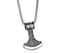 RZRPYFMM Viking Tomahawk Pendant Necklace Celtic Knot Stainless Steel Thor's Hammer Nordic Rune Alphabet Amulet Pendant Necklace,Silver,70