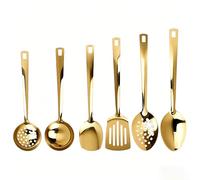 Rzspher 6pcs Kitchen Utensils Set, Stainless Steel Spatula Set Includes Spatula Soup Ladle Serving Spoon, Cooking Utensils Set for Home Essential Kitchen Gadgets and Accessories (Golden)