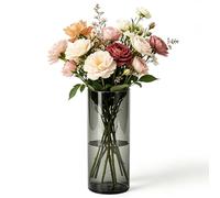 Rzspher Acrylic Vase, 10x25cm Shatterproof Cylinder Flower Vase, Ribbed Modern Simplicity Vase for Living Room, Dining Table, Wedding, Bookshelf, Office, Grey