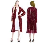 RZTA Women's Sparkling Sequin 1920s Cover Up Loose Open Front Long Sleeve Cardigan Coat Dress for Evening Party, 05wine, XXXL