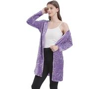 RZTA Women's Sparkling Sequin Jacket Sparkly Blazer Open Front Glitter Cardigan Long Sleeve Coat for Casual Party Cocktail, Light Purple, S