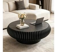 RZTPYS Drum Coffee Table for Living Room, Round Coffee Tables with Solid Wood Fluted & Non-Slip Base, Modern Wooden Circle Center Tea Table for Home Office Apartment Small Space,Black D100cm