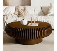 RZTPYS Drum Coffee Table for Living Room, Round Coffee Tables with Solid Wood Fluted & Non-Slip Base, Modern Wooden Circle Center Tea Table for Home Office Apartment Small Space,Walnut D80cm