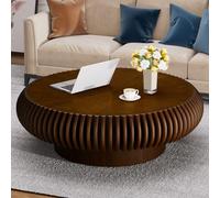 RZTPYS Drum Coffee Table for Living Room, Round Coffee Tables with Solid Wood Fluted & Non-Slip Base, Modern Wooden Circle Center Tea Table for Home Office Apartment Small Space,Walnut D100cm