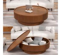 RZTPYS Modern Drum Coffee Table with Storage Round Wooden Coffee Tables with Solid Wood Veneered Circle Center Table Accent Tea Table for Living Room Apartment Small Space,Brown 100cm