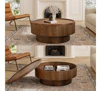 RZTPYS Modern Drum Coffee Table with Storage Round Wooden Coffee Tables with Solid Wood Veneered Circle Center Table Accent Tea Table for Living Room Apartment Small Space,Brown 78cm