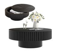 RZTPYS Modern Round Coffee Table with Hidden Storage,Black 80cm | Wooden Center Table with Solid Wood Veneered Circle Coffee Table Accent Tea Table for Living Room Apartment Office