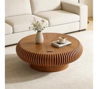 RZTPYS Modern Round Coffee Table with Storage, Minimalist Wooden Fluted Drum Coffee Tables with Sturdy Base, Pedestal Circle Center Table for Living Room Apartment Office,Brown D80cm