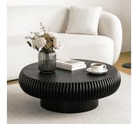 RZTPYS Modern Round Drum Coffee Table, Wood Circular Fluted Coffee Tables, Luxury Circle Center Table Accent Tea Table for Living Room Apartment Office Small Space,Black 80cm