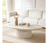 RZTPYS Modern Wood Coffee Table for Living Room Cute Cream Style Tea Tables with Rounded Edge Irregular Shape Accent Unique Center Tables for Balcony, Patio, Bedroom - White,Oval A L117cm