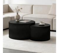 RZTPYS Nesting Coffee Table Set of 2, Modern Round Coffee Table, Drum Side Table Wooden Circle Accent Tables Forliving Room Bedroom Balcony Office Small Spaces,Black A