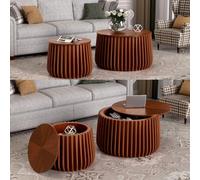 RZTPYS Nesting Coffee Table Set of 2, Modern Wooden Round Coffee Tables with Storage, Circle Accent End Table Center Table for Living Room Small Spaces Bedroom Balcony Office (Walnut)