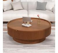 RZTPYS Round Coffee Table with Storage, Modern Wooden Drum Coffee Table with Solid Wood Veneered, Circle Center Table Accent Tea Table for Living Room Apartment Small Space, Rustic Brown,D100cm