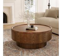 RZTPYS Round Coffee Table with Storage, Modern Wooden Drum Coffee Table with Solid Wood Veneered, Circle Center Table Accent Tea Table for Living Room Apartment Small Space, Rustic Brown,D78cm