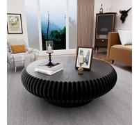 RZTPYS Round Drum Coffee Table with Sturdy Pedestal, Modern Wooden Fluted Coffee Table, Circle Center Table Accent Tea Table for Living Room Apartment Office Reception Room,Black D100cm
