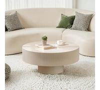 RZTPYS Round Drum Coffee Table with Sturdy Pedestal, Modern Wooden Fluted Coffee Table, Circle Center Table Accent Tea Table for Living Room Apartment Office Reception Room,Beige D78.5cm