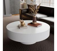 RZTPYS Round Drum Coffee Table with Sturdy Pedestal, Modern Wooden Fluted Coffee Table, Circle Center Table Accent Tea Table for Living Room Apartment Office Reception Room,White D78.5cm