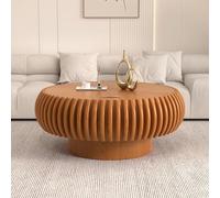 RZTPYS Round Fluted Drum Coffee Table with Hidden Storage, Modern Wooden Coffee Tables with Solid Wood Veneer Accent Center Table Circle Tea Table for Living Room Apartment Office,Brown 80cm