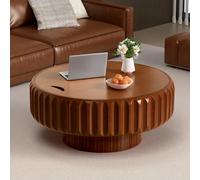 RZTPYS Round Fluted Drum Coffee Table with Hidden Storage, Modern Wooden Coffee Tables with Solid Wood Veneer Accent Center Table Circle Tea Table for Living Room Apartment Office,Walnut 80cm