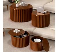 RZTPYS Round Nesting Coffee Table Set of 2, Modern Wooden Coffee Tables with Storage, Circle Accent End Table Center Table for Living Room Small Spaces Bedroom Balcony Office (Walnut)