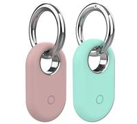 Rzttwl 2 Pack Holder Case Compatible with Samsung Galaxy SmartTag 2, Silicone GPS Tracker for Samsung Tag 2 with Key Ring, Anti-Lost Tag2 Protective Case for Keys(Green,Pink)