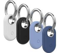 Rzttwl 4 Pack Holder Case Compatible with Samsung Galaxy SmartTag 2, Silicone GPS Tracker for Samsung Tag 2 with Key Ring, Anti-Lost Tag2 Protective Case for Keys(Black,White,Blue,Blue)