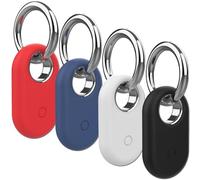 Rzttwl 4 Pack Holder Case Compatible with Samsung Galaxy SmartTag 2, Silicone GPS Tracker for Samsung Tag 2 with Key Ring, Anti-Lost Tag2 Protective Case for Keys(Black,White,Red,Blue)