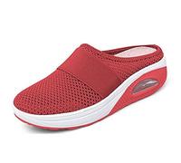 RZYW Orthopedic Shoes for Women Air Cushion Slippers Slip-On Walking Breathable Mesh Sandals Non-Slip Mule Platform Mesh Sneaker footwear Diabetic Walking Sandals,Red,35