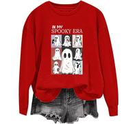 (S, 001* Red) Halloween Sweatshirts for Women UK Ladies Tops Funny Graphic Oversized Pullover Sweatshirt Ghost Print Fall Shirts Loose Blouse Baggy Jumper Hoodie Tr