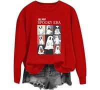 (S, 002* Red) Halloween Sweatshirts for Women UK Ladies Tops Funny Graphic Oversized Pullover Sweatshirt Ghost Print Fall Shirts Loose Blouse Baggy Jumper Hoodie Tr