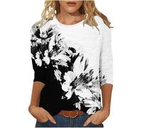 (S, 01 Black) Women Tops Casual 3/4 Sleeve T-Shirts Tunic Tops Vintage Floral Printed Tees Blouses Dressy Elegant Shirts for Leggings Loose Fit Pullover Blouse Tren