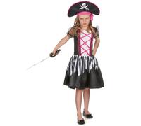 (S 4-6 years (110-120 cm)) Pink and black pirate costume for girls