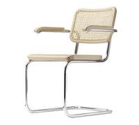 S 64 V Cantilever Dining Chair with Armrests Chrome/ Beech Wood