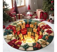 S,80*80,Christmas Decorations 3D Rug, Xmas Optical Illusion Rugs,Santa Claus Quilted Round Mat,Exquisite Non-Slip Rugs with Depth Pattern for Holiday Entryway Living Room Bedroom Christmas Decor