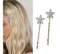 S.A.V.I 1 Pair Crystal Flower Bobby Pins for Women | Gold Hair Clips with Rhinestone Design - Stylish Hairpins for Party, Wedding & Daily | 6cm Long Elegant Hair Accessories