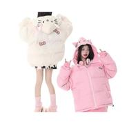 (S about40kg, white) Sweet Winter Sanrio Kawaii Anime Thickness Padded Coat Cute Cartoon Kt Cat Warm Loose Clothes Lovely Toys For Girls