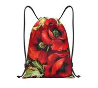 S Adjustable Drawstring Beautiful Red Poppy Flower Print Bags Backpack
